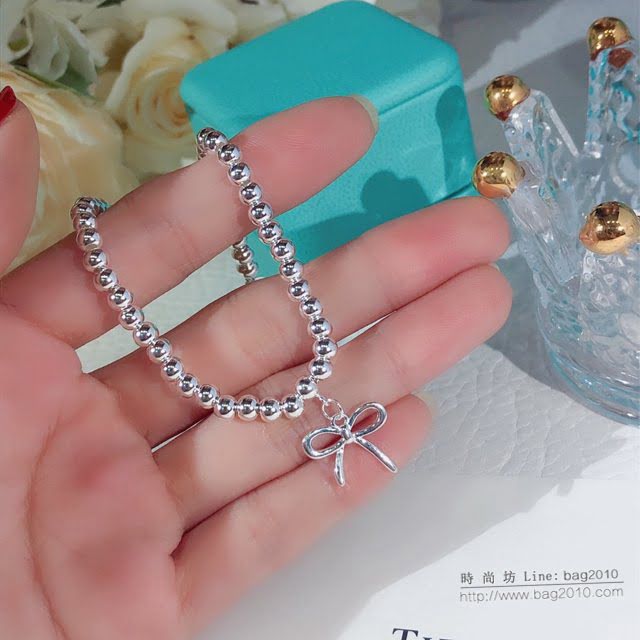 Tiffany純銀飾品 蒂芙尼女士專櫃爆款風蝴蝶結手鏈 蒂芙尼櫻花粉藍色雙心琺瑯手鏈  zgt1726